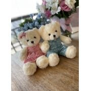 Bicho de pelúcia casal Urso Branco Gravata Floral
