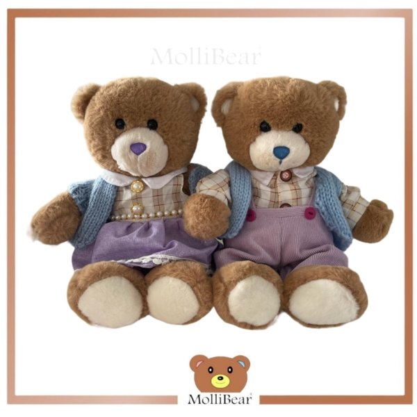 Bicho de pelúcia casal Urso Marrom Suéter roxo - Imagem 2